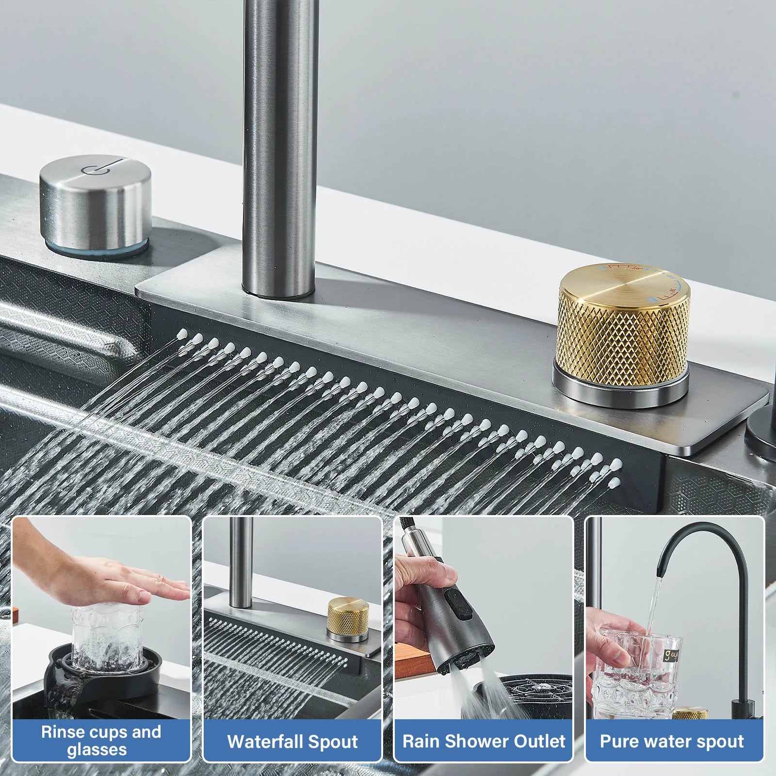 House Tech SN2 plautuvė su maišytuvu ir krioklio tipo vandens srove virtuvėje